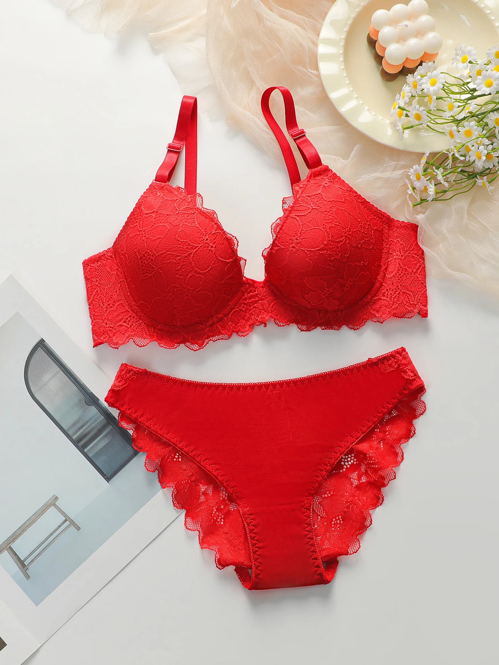 Ensemble de 2 pièces en dentelle et coton pour femmes