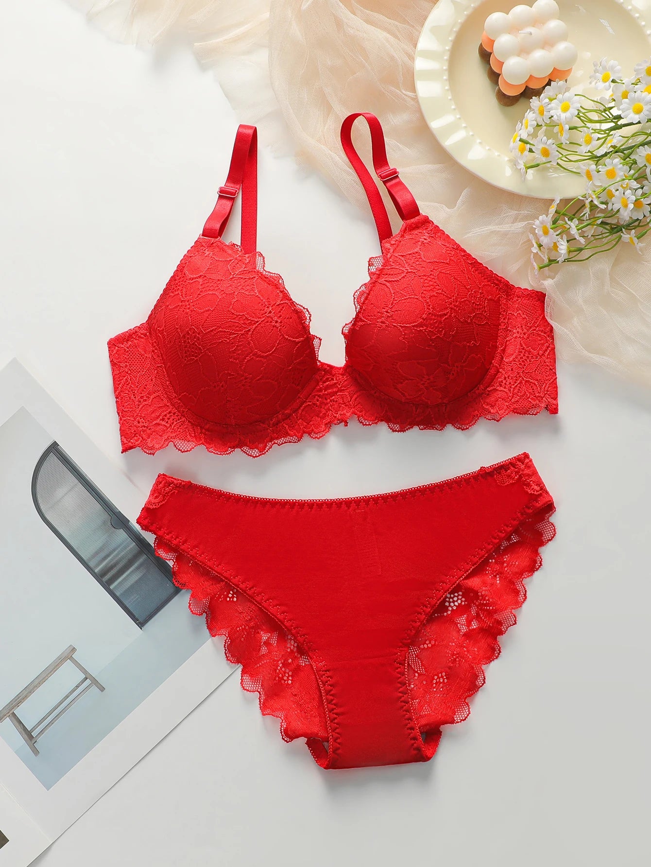 Ensemble de 2 pièces en dentelle et coton pour femmes