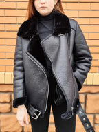 Manteaux d'hiver en faux cuir et fourrure de mouton pour femmes