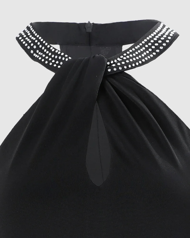 Robe à épaules dénudées incrustée de diamants pour femmes
