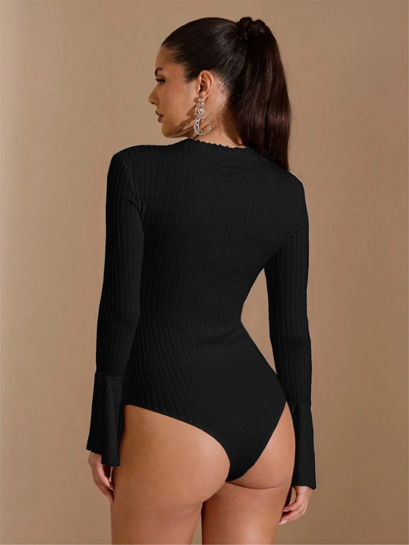 Body moulant mince à manches longues pour femmes