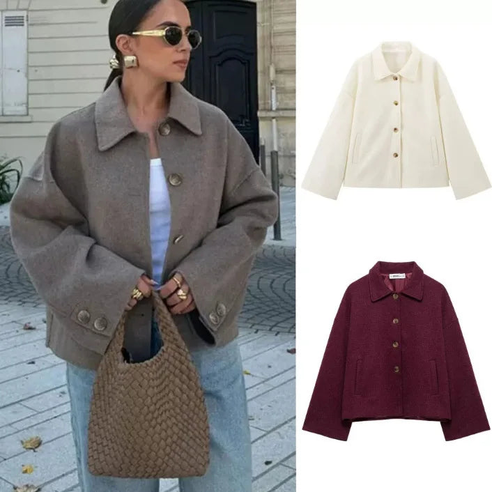 Manteau court en laine mélangée pour femmes