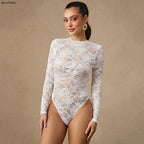 Body sexy blanc moulant à manches longues pour femmes