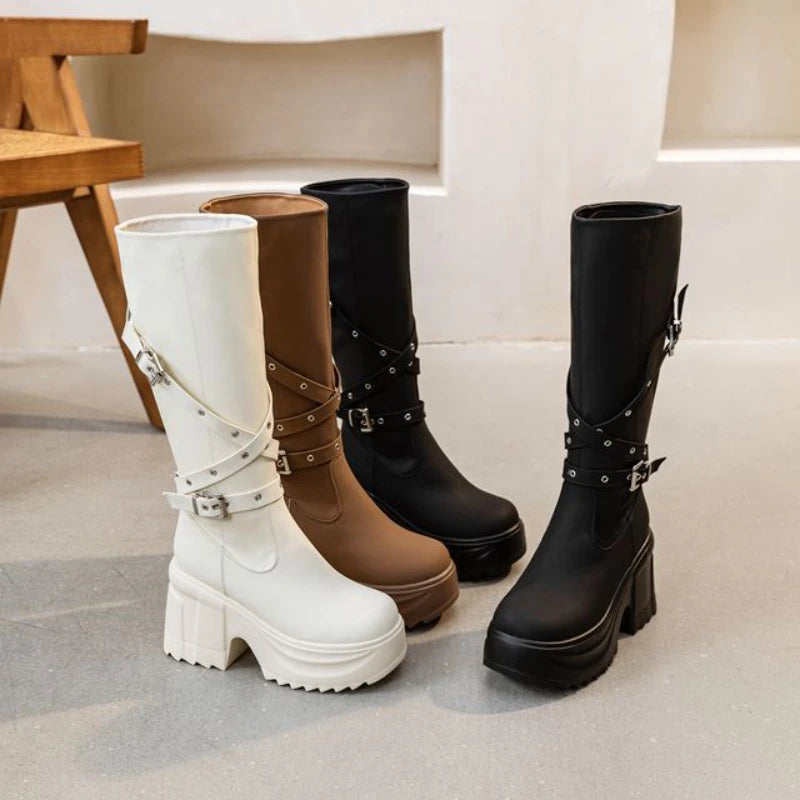 Bottes britanniques en cuir synthétique, pour femmes