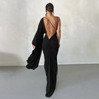Robe longue dos nu à une manche et décolleté plongeant pour femmes