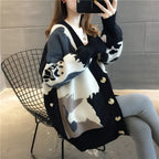 Cardigan tricoté imprimé couleur bloquée pour femmes