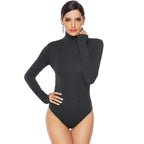 Body slim tricoté à manches longues et col roulé pour femmes
