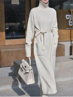 Robe pull en tricot à col en V pour femmes