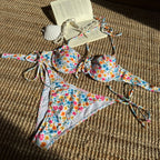 Maillot de bain deux pièces imprimé fleuri à armatures pour femmes