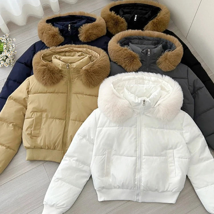 Manteau à Capuche Femme – Col Effet Fourrure
