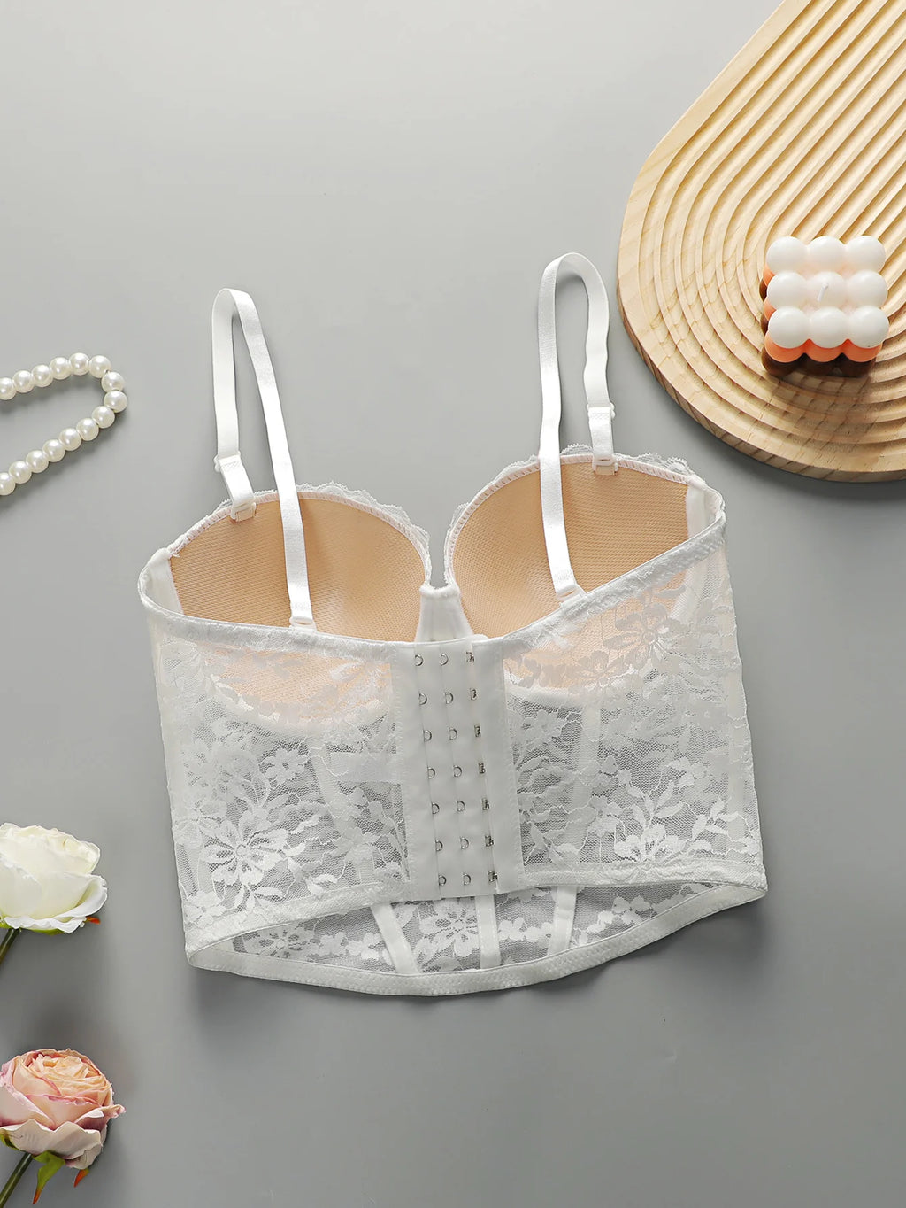 Soutien-gorge sexy en dentelle arête de poisson brodé pour femmes