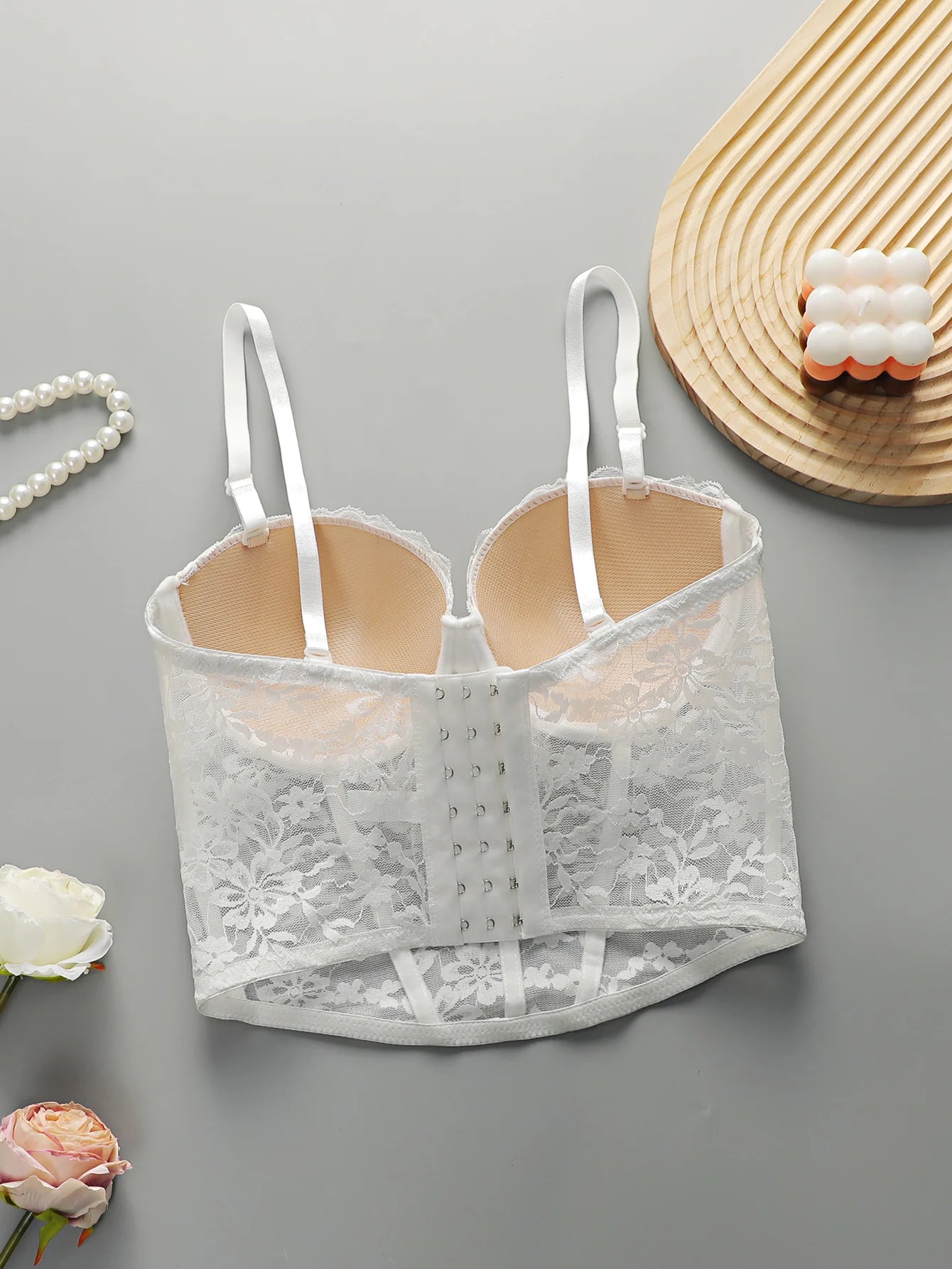 Soutien-gorge sexy en dentelle arête de poisson brodé pour femmes