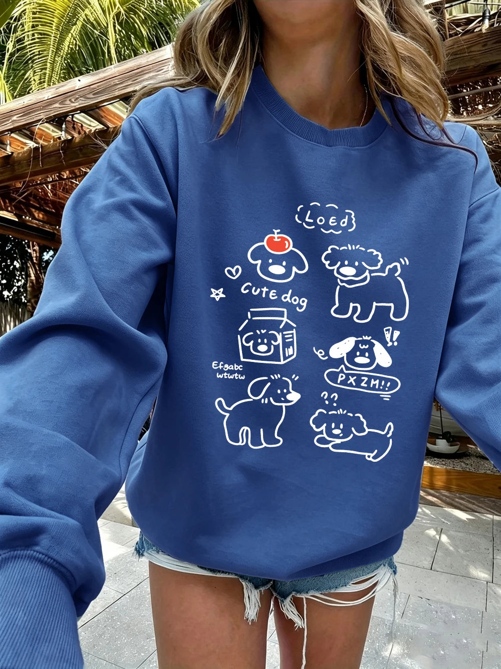 Sweat-shirts à imprimés de chiens mignons de dessins animés coréens pour femmes