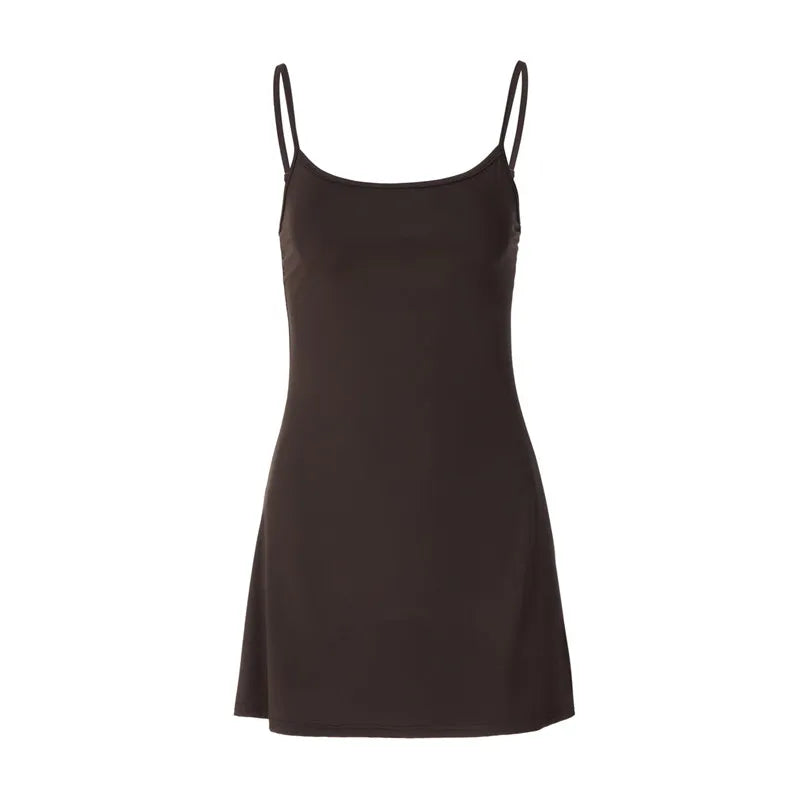 Robe trapèze femme marron à fines bretelles