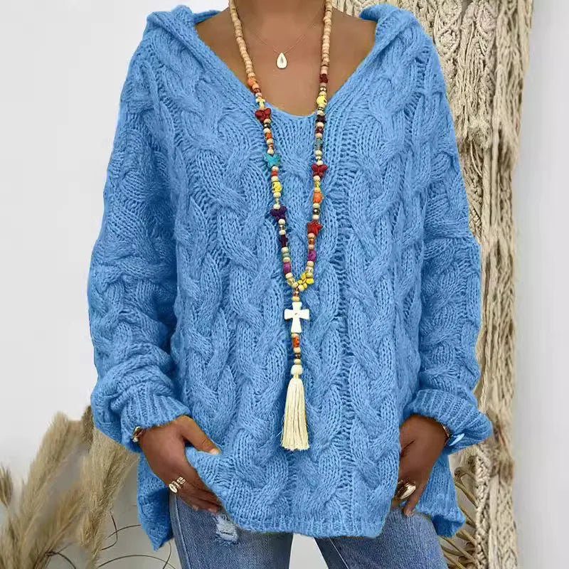Pull torsadé tricoté de couleur pure pour femmes