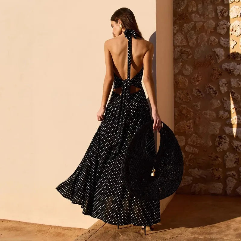 Robe maxi dos nu en dentelle sans manches pour femmes