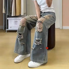 Jean en denim délavé et vieilli style rétro pour femmes