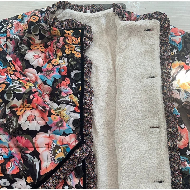 Manteau vintage en coton imprimé floral pour femmes
