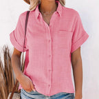 Chemise en coton et lin et manches courtes pour femmes