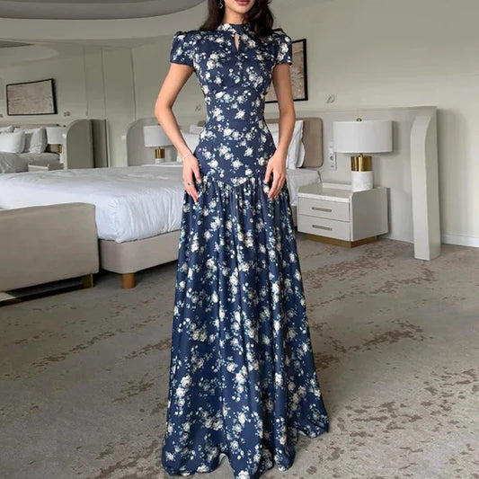 Robe moulante à imprimé floral et taille haute pour femme