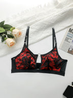 Soutien-gorge en dentelle de style chinois avec anneau métallique sur le devant pour femmes