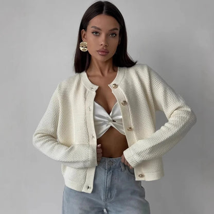 Gilet en Maille Uni Femme – Style Décontracté