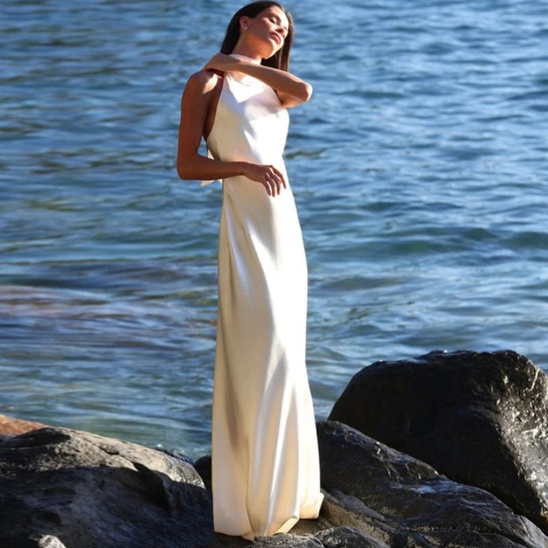 Robe Longue Satinée Femme – Tenue de Soirée Élégante