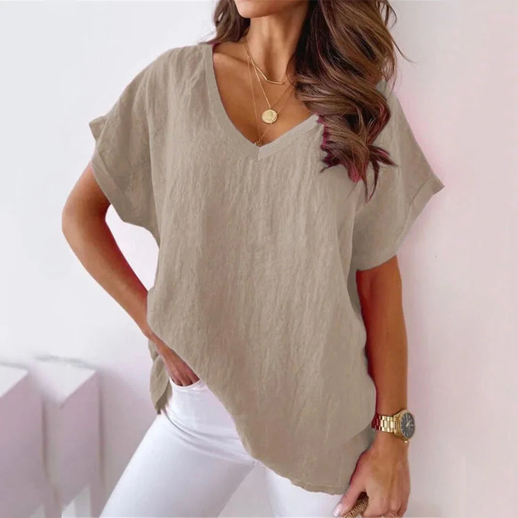 T-shirts à col en et V manches courtes pour femmes