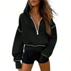 Sweat-shirt à capuche et demi-fermeture éclair pour femmes