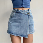 Jupe short en jean taille haute pour femmes