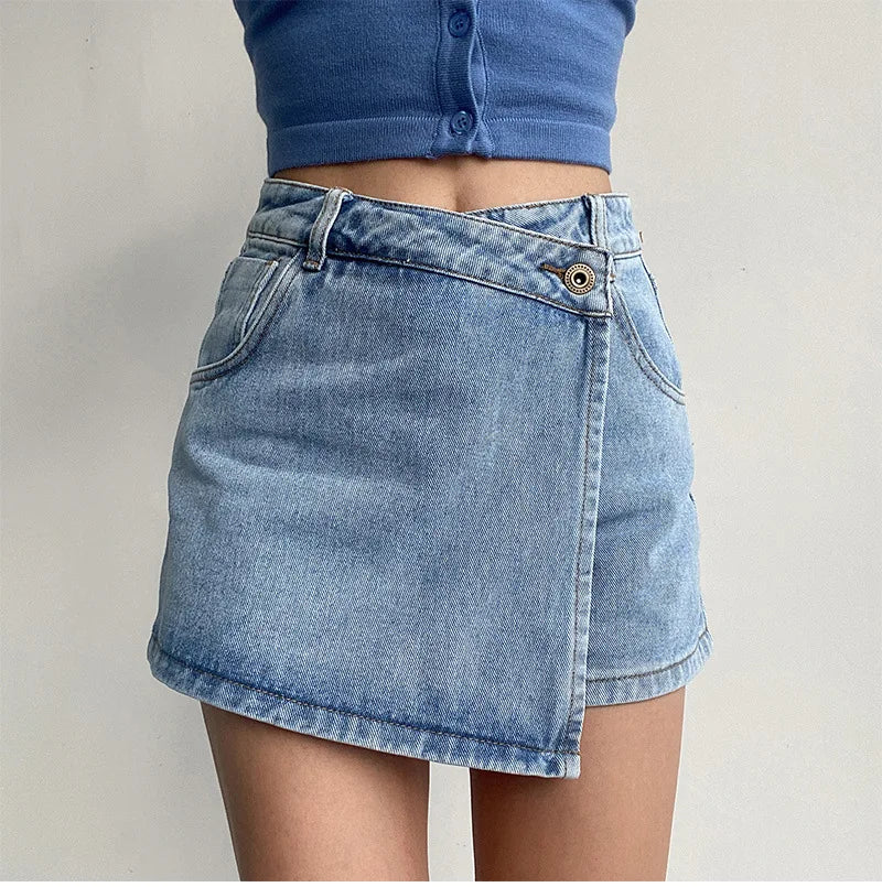 Jupe short en jean taille haute pour femmes