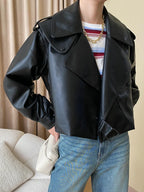 Veste courte en faux cuir PU pour femmes