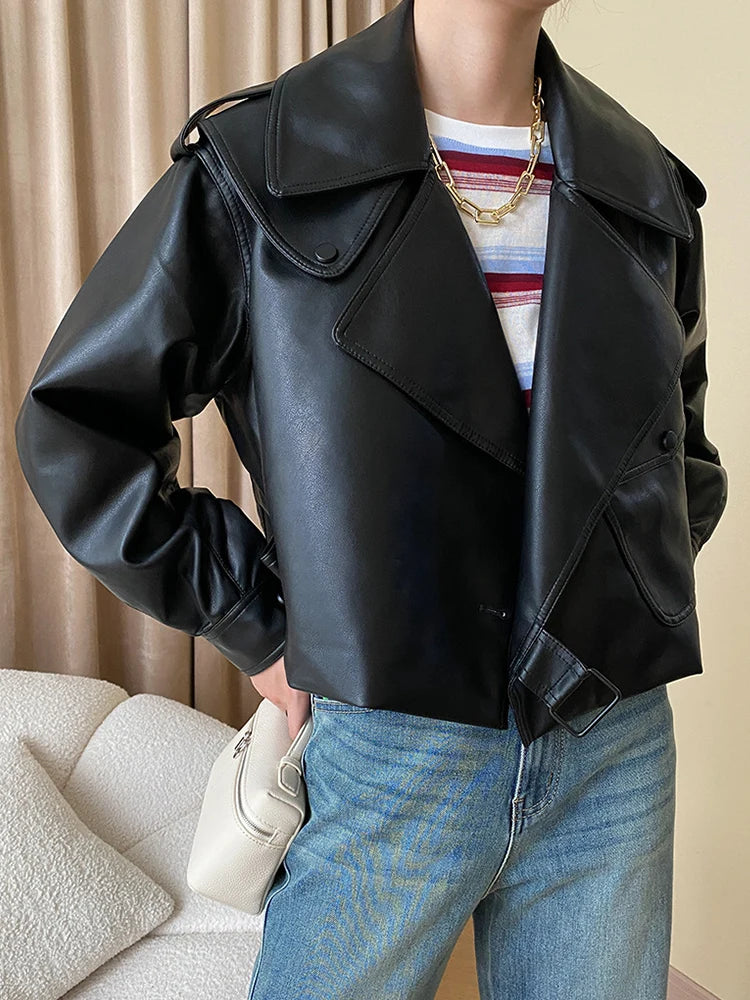 Veste courte en faux cuir PU pour femmes