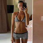 Maillot de bain deux pièces bikini coréen rayé sexy pour femmes