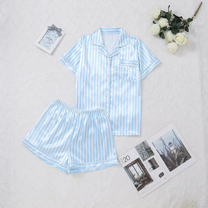Pyjama Satin Rayé Femme – Chemise Chic et Short Assorti