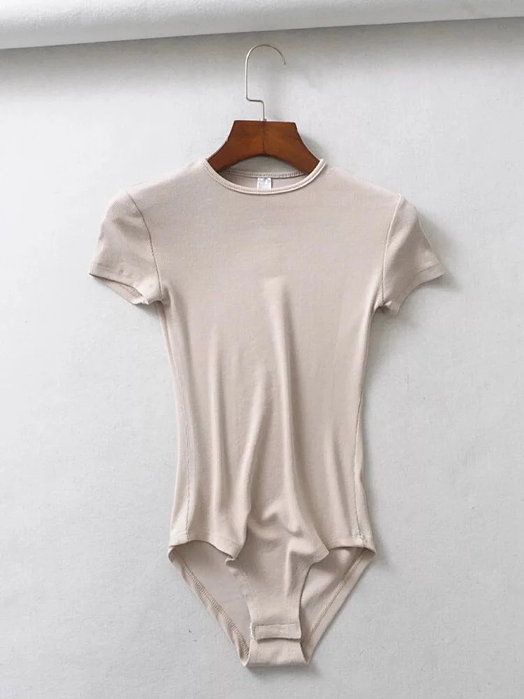 Body d'été sexy à manches courtes et col rond pour femmes