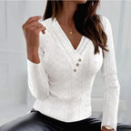 Haut en tricot à manches et col en V pour Femme