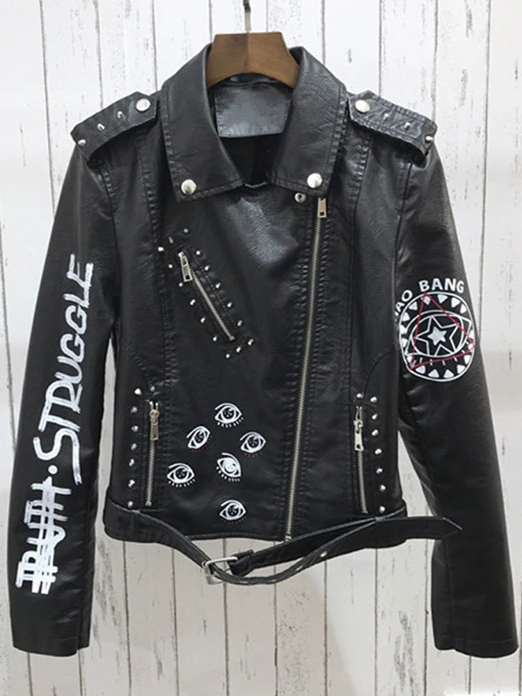 Veste courte en cuir Pu  pour femmes