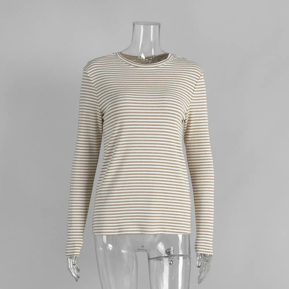 Pullover en coton rayé à manches longues pour femmes