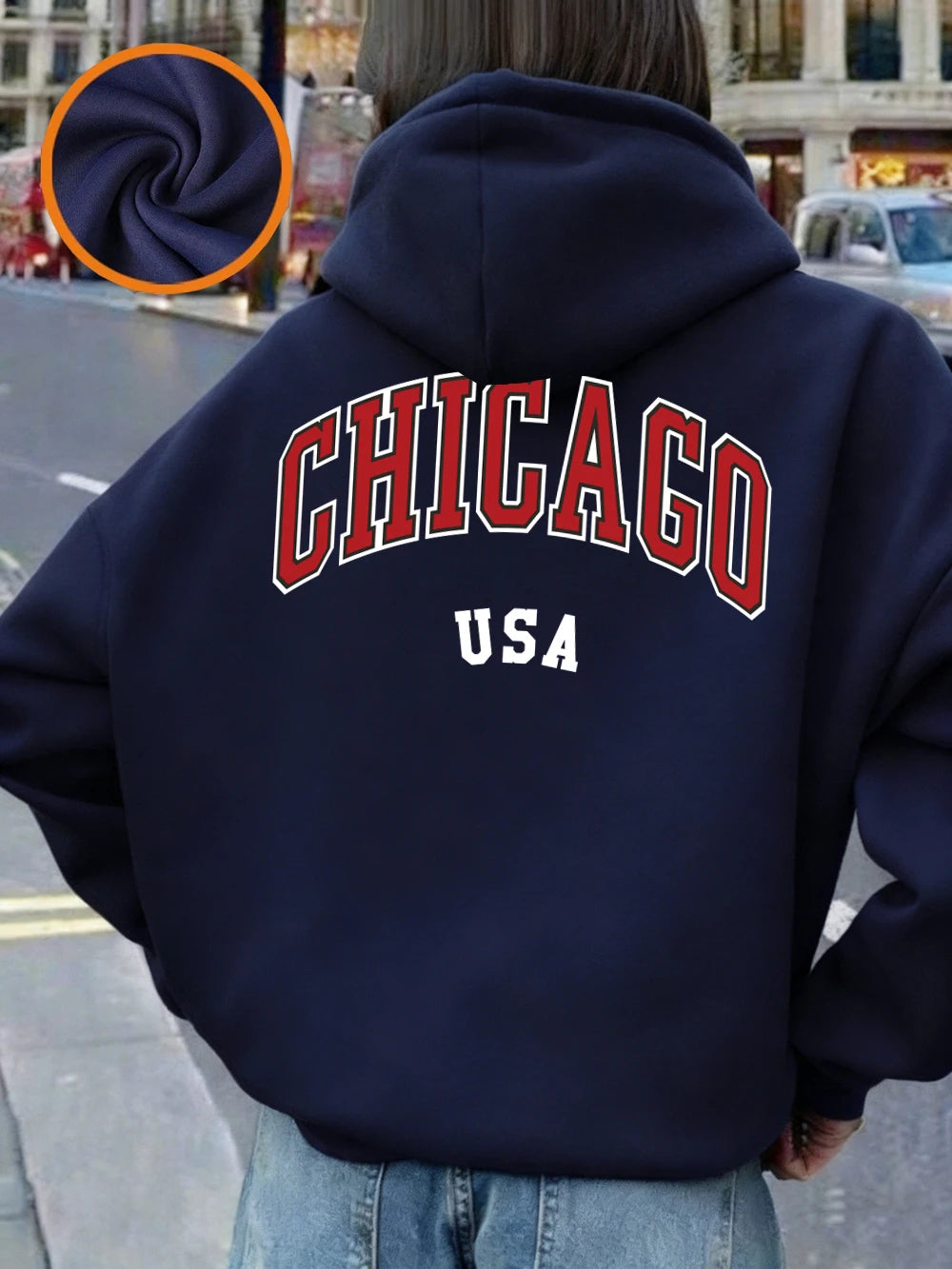 Sweat à capuche imprimé Chicago USA pour femmes