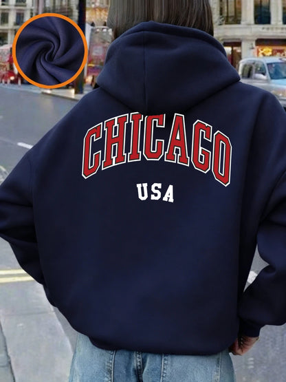 Sweat à Capuche Femme – Imprimé Chicago USA