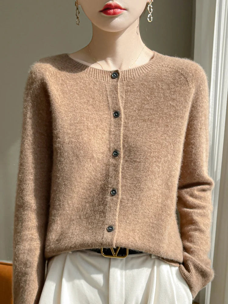 Cardigan basique à col rond pour femmes