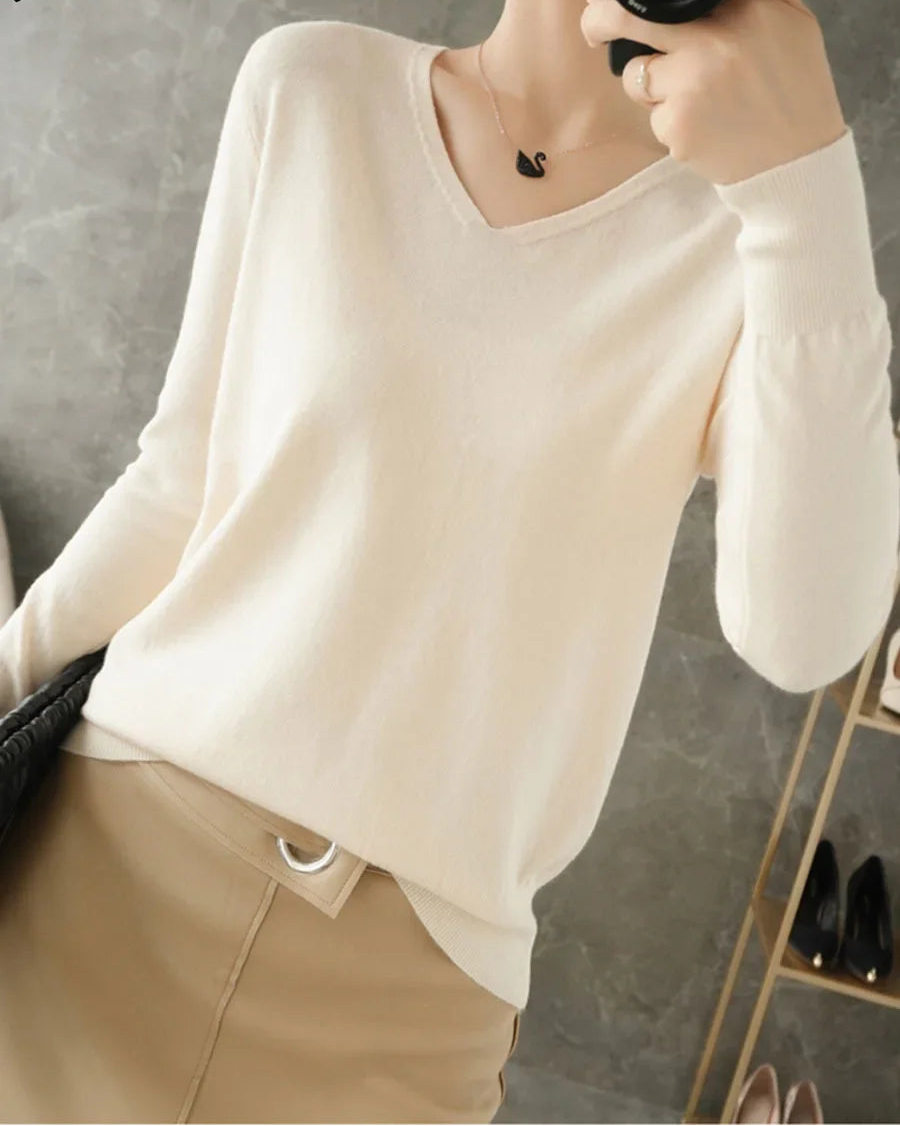 Pull tricoté avec col en v pour femmes