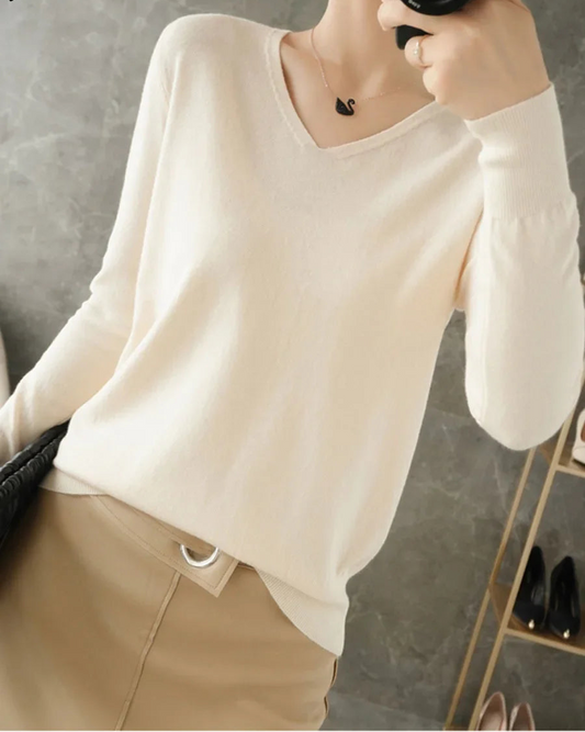 Pull en Maille Col V Femme – Style Confortable