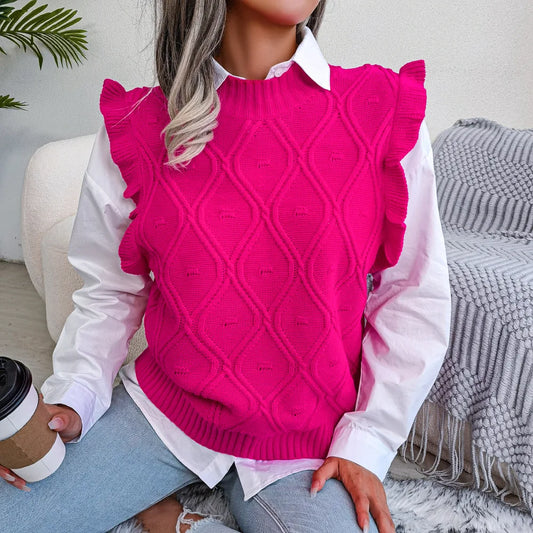 Gilet Sans Manches Femme – Maille Texturée à Losanges