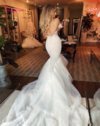 Robe de mariée sirène bustier cœur style bohème pour femmes