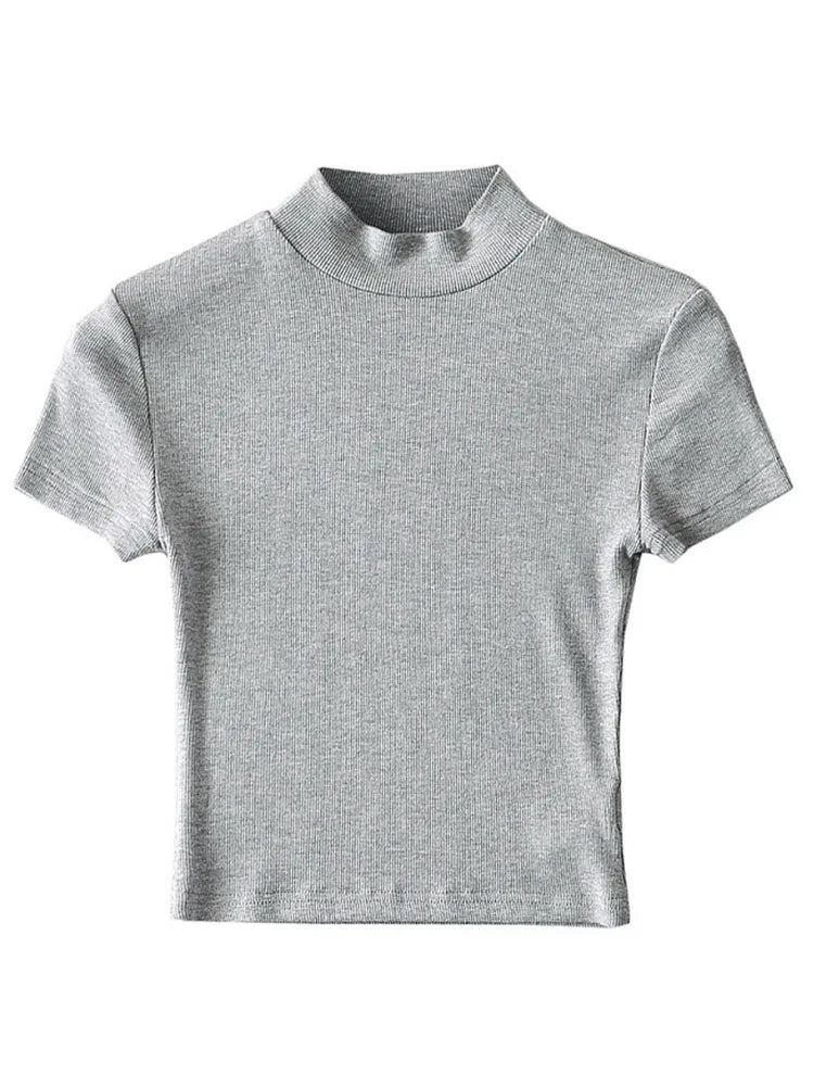 T-shirt côtelé à manches courtes pour femmes