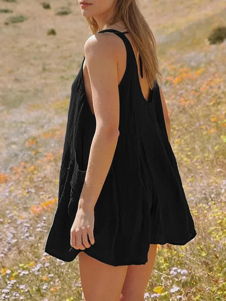 Robe Courte Ample Femme – Unie et Sans Manches