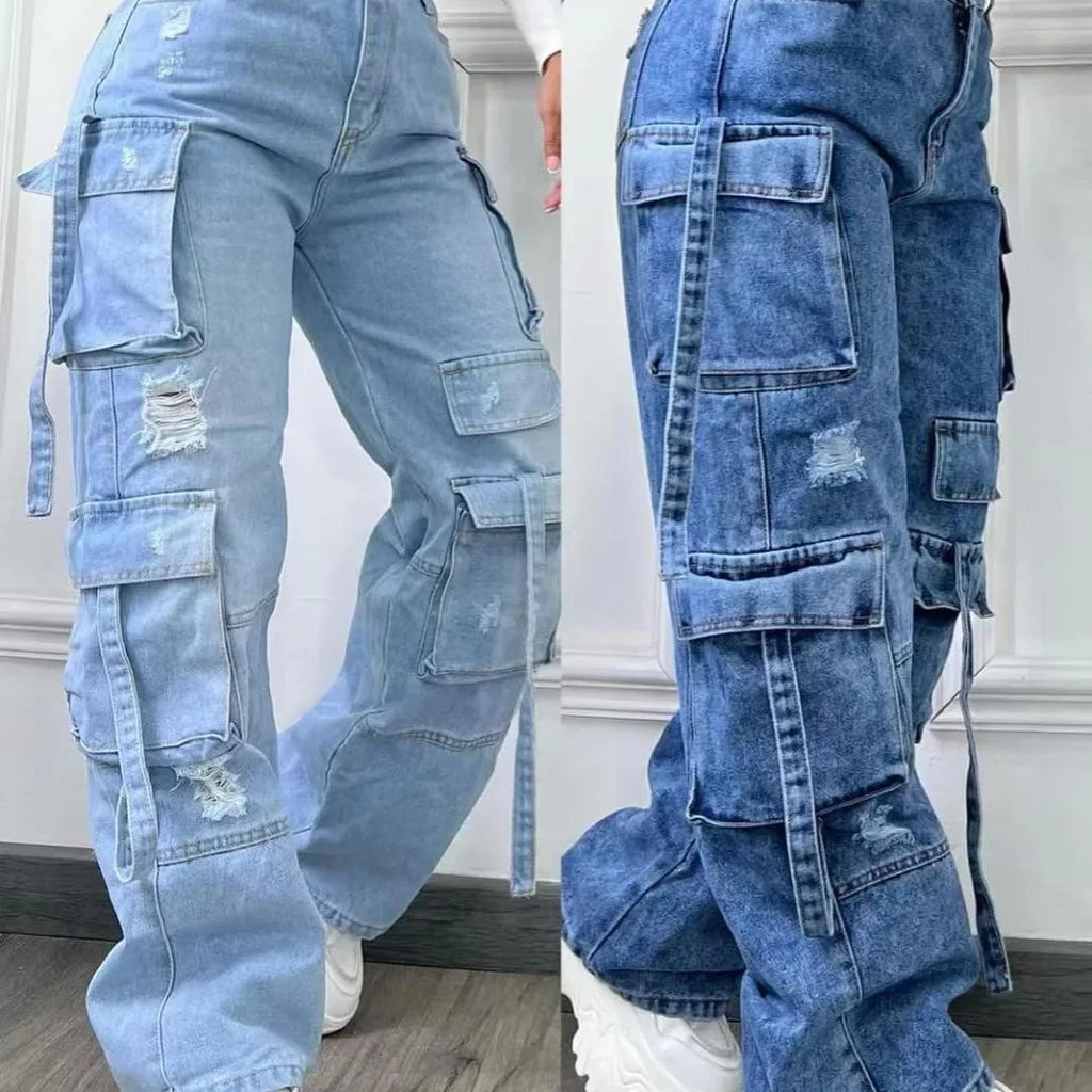 Jean décontracté taille haute pour femmes