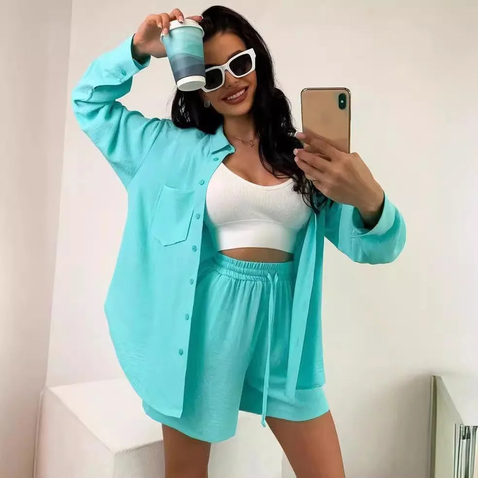 Ensemble short ample et décontracté uni pour femmes